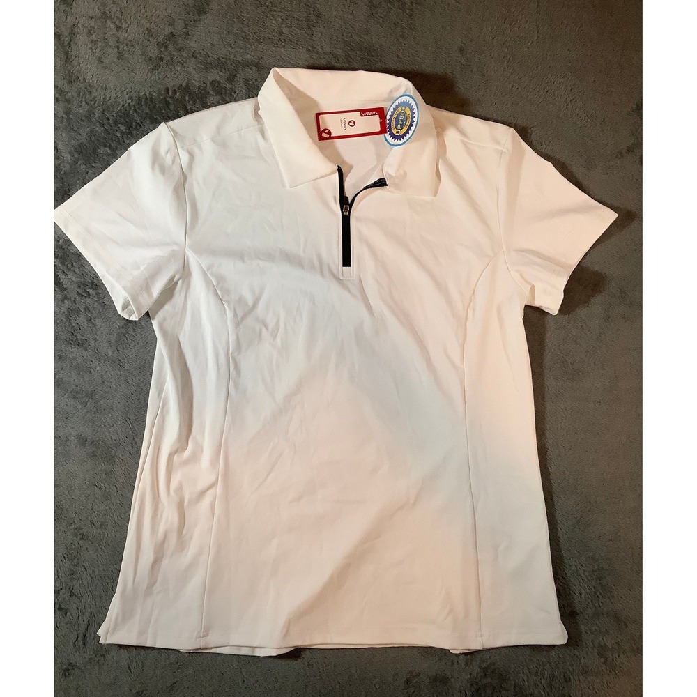 Viddin Womens 1/4 Zip Athletic Polo Shirt UPF 50+ White Size L NWT